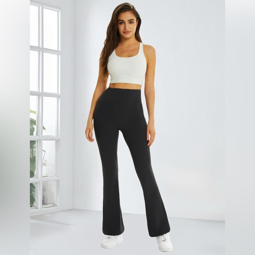 Women's Yoga Pants with Pockets High Waist Flared Leggings Bootcut Pants Sz L